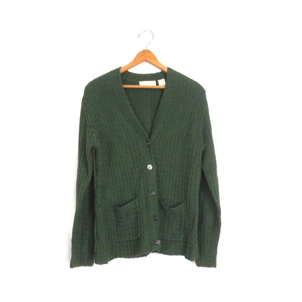 Green Studio Works Sweater Cardigan with Pockets Vintage 90s Fall Womens Small